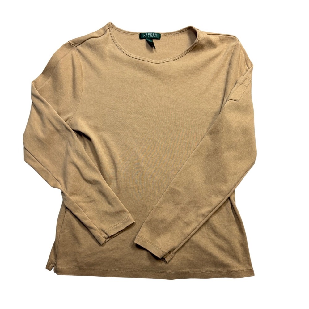 Lauren Ralph Lauren Womens XL Camel Tan Cotton Ribbed Long Sleeve Top
